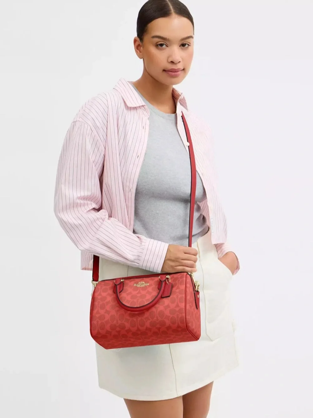 NWT Coach Rowan Satchel Bag In Signature Canvas CEY39 Canvas/Gold/Crimson🎀